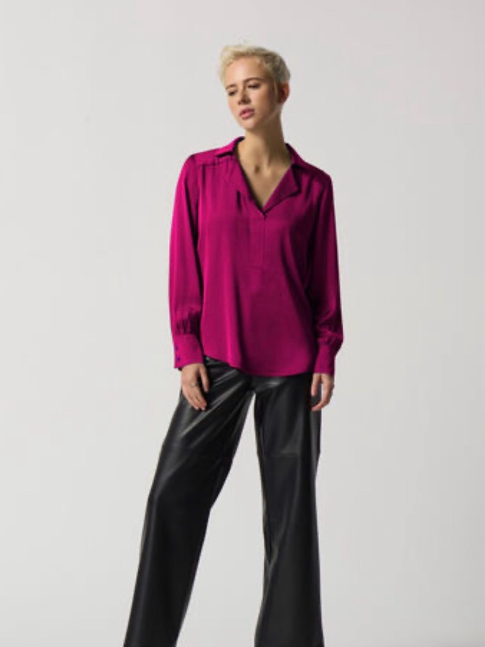 Joseph Ribkoff Bright Fuchsia Satin V-Neck Blouse Size 6